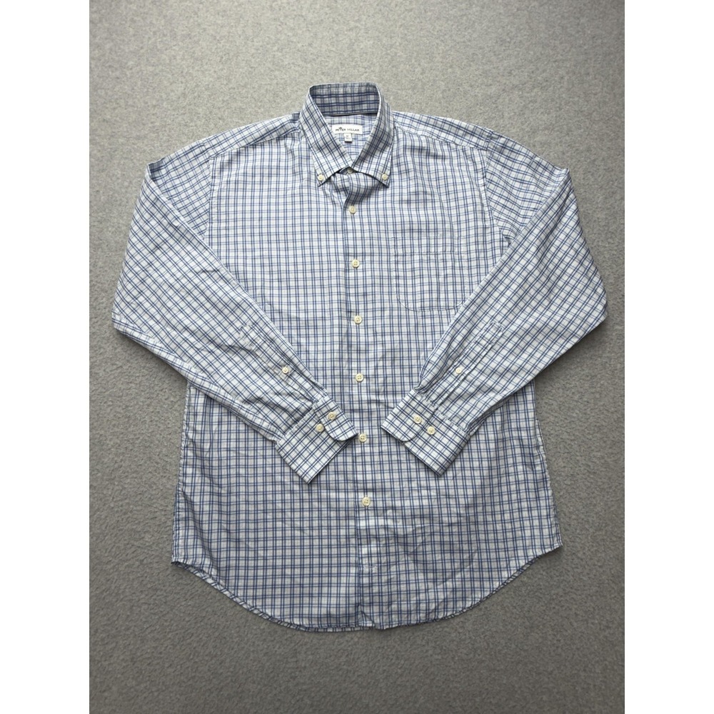 Peter Millar Shirt Mens Medium Blue Plaid Long Sleeve Button Front Cotton Casual